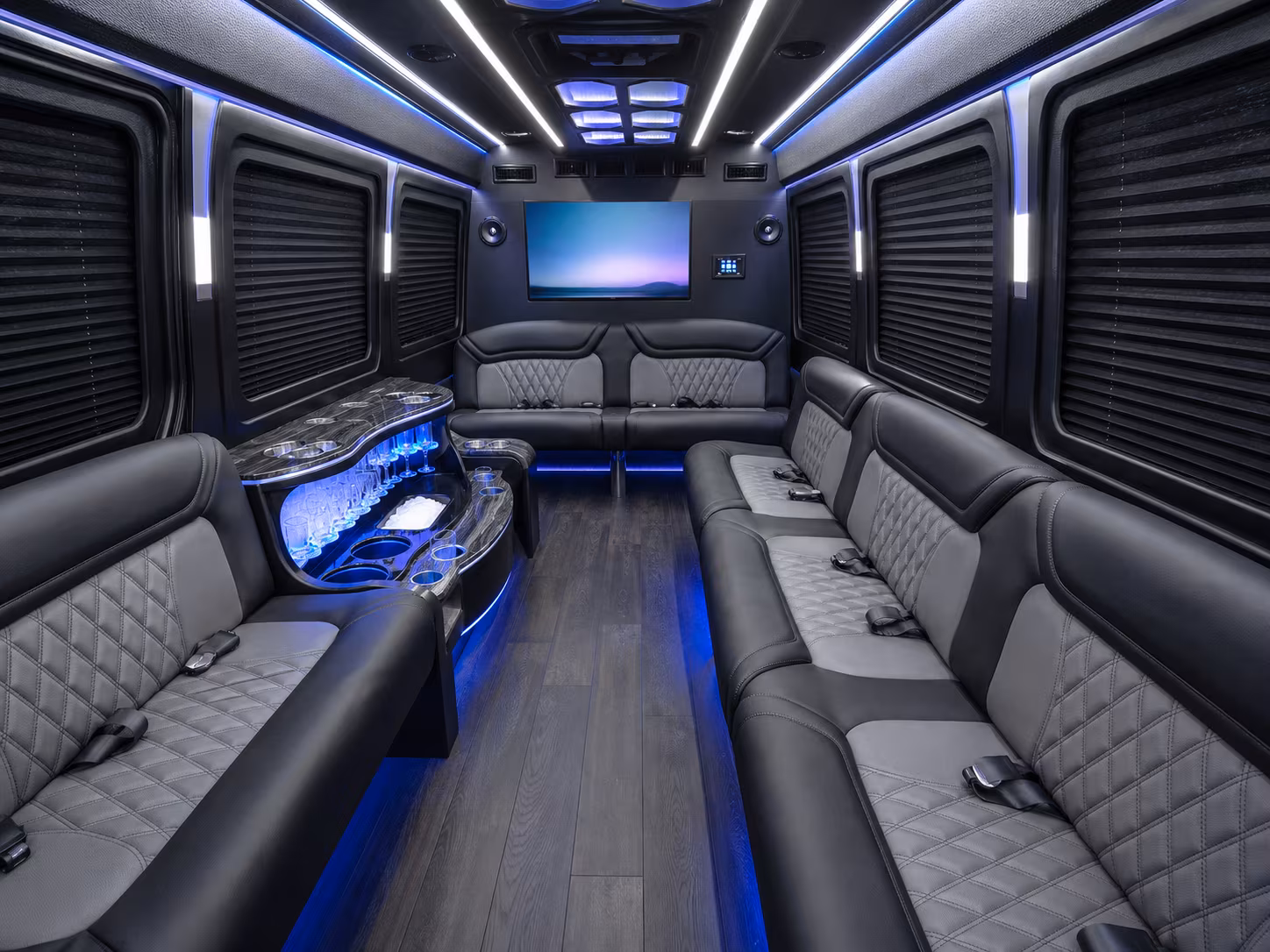waterford 28 passenger party bus inside
